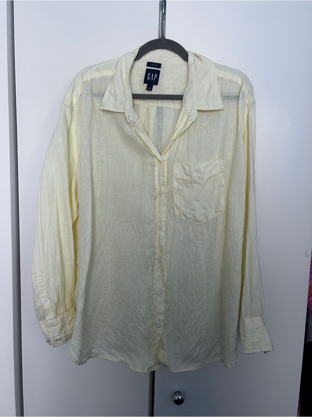 GAP butter yellow button up linen shirt